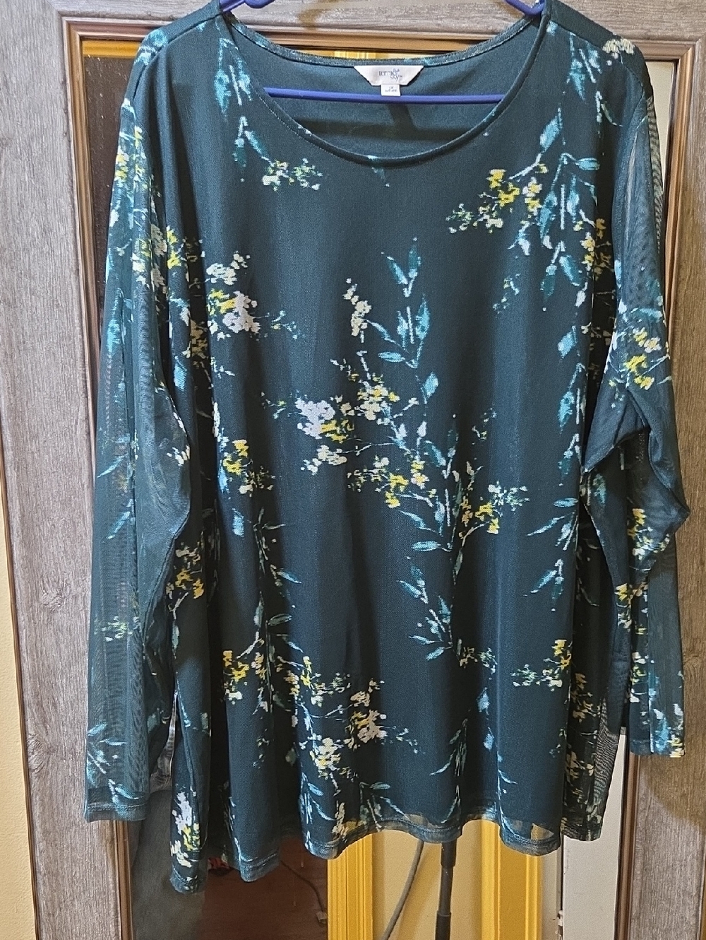 Terra & Sky Forest Green Floral Long Sleeve Tee with Yellow Accents